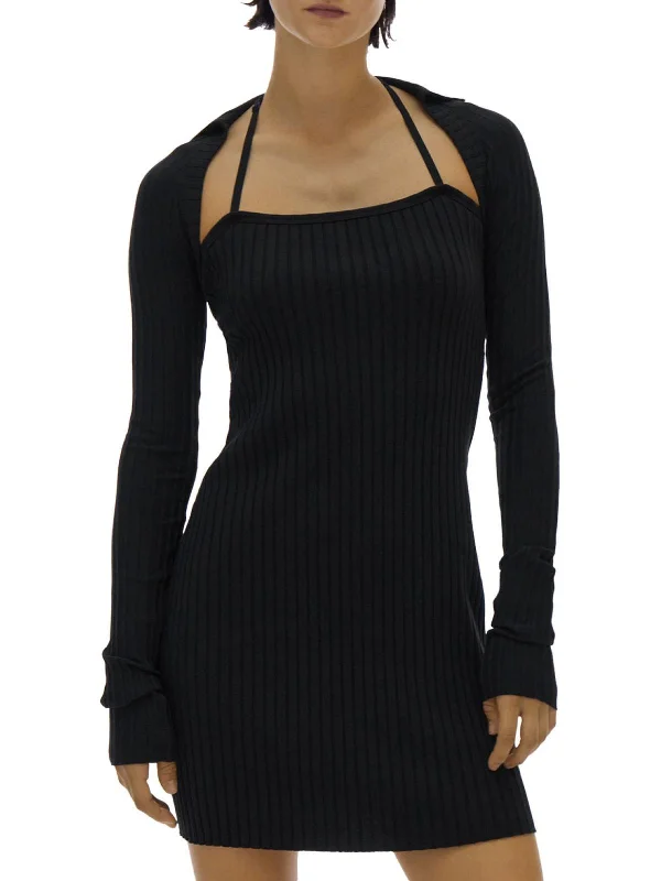 Womens Ribbed Knit Fitted Mini Dress