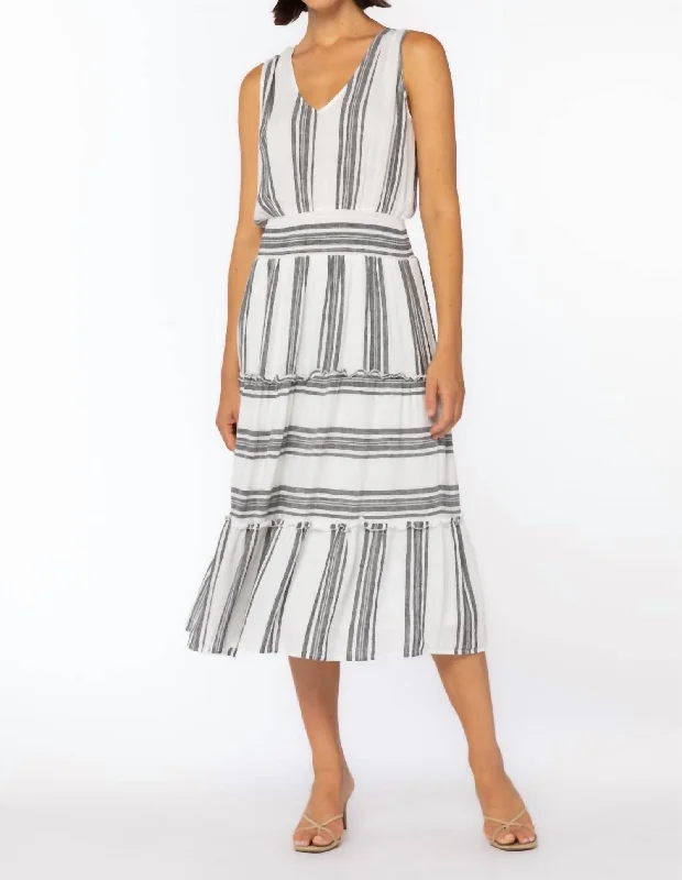 Lorenza Midi Dress In White/ Dk. Grey