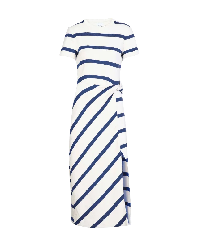 Short Sleeve Striped Cody Dress in White/Maritime Blue