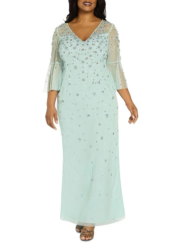 Plus Womens Beaded Maxi Evening Dress