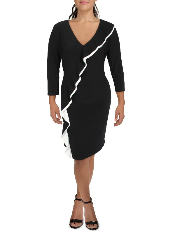 Womens Ruched Bell Sleeves Sheath Dress