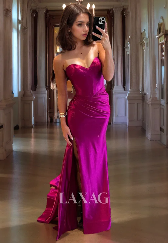 15740 - Mermaid/Trumpet Sweetheart Ruched Long Prom Party Dress with Slit