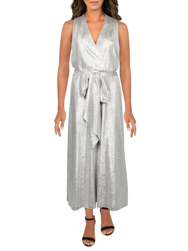 Womens Metallic Surplice Cocktail and Party Dress