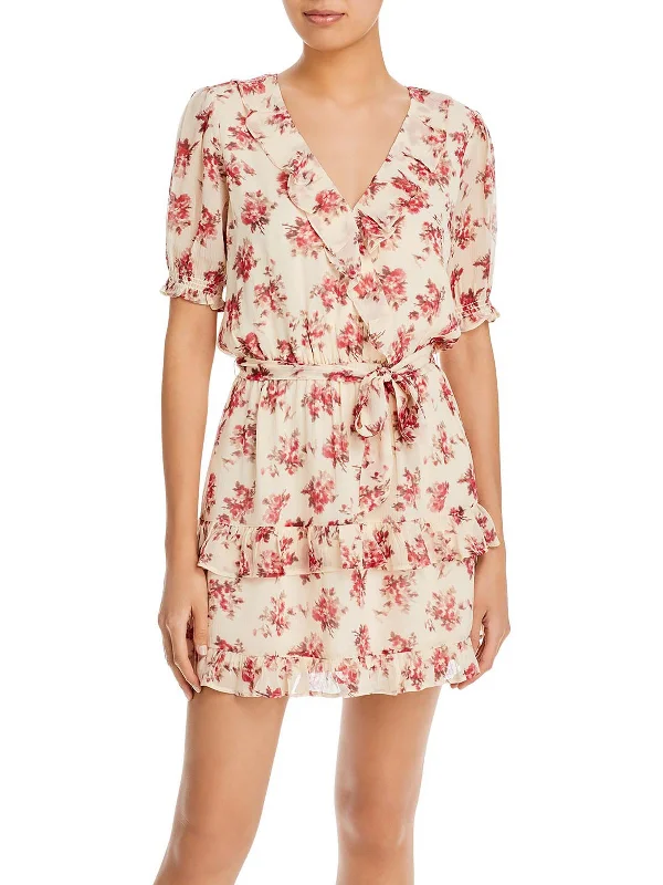 Womens Floral Print Above Knee Mini Dress