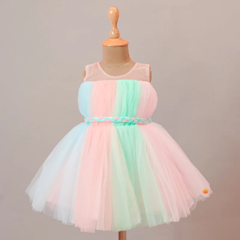 Pink Party Wear Frock for Girls with Belt