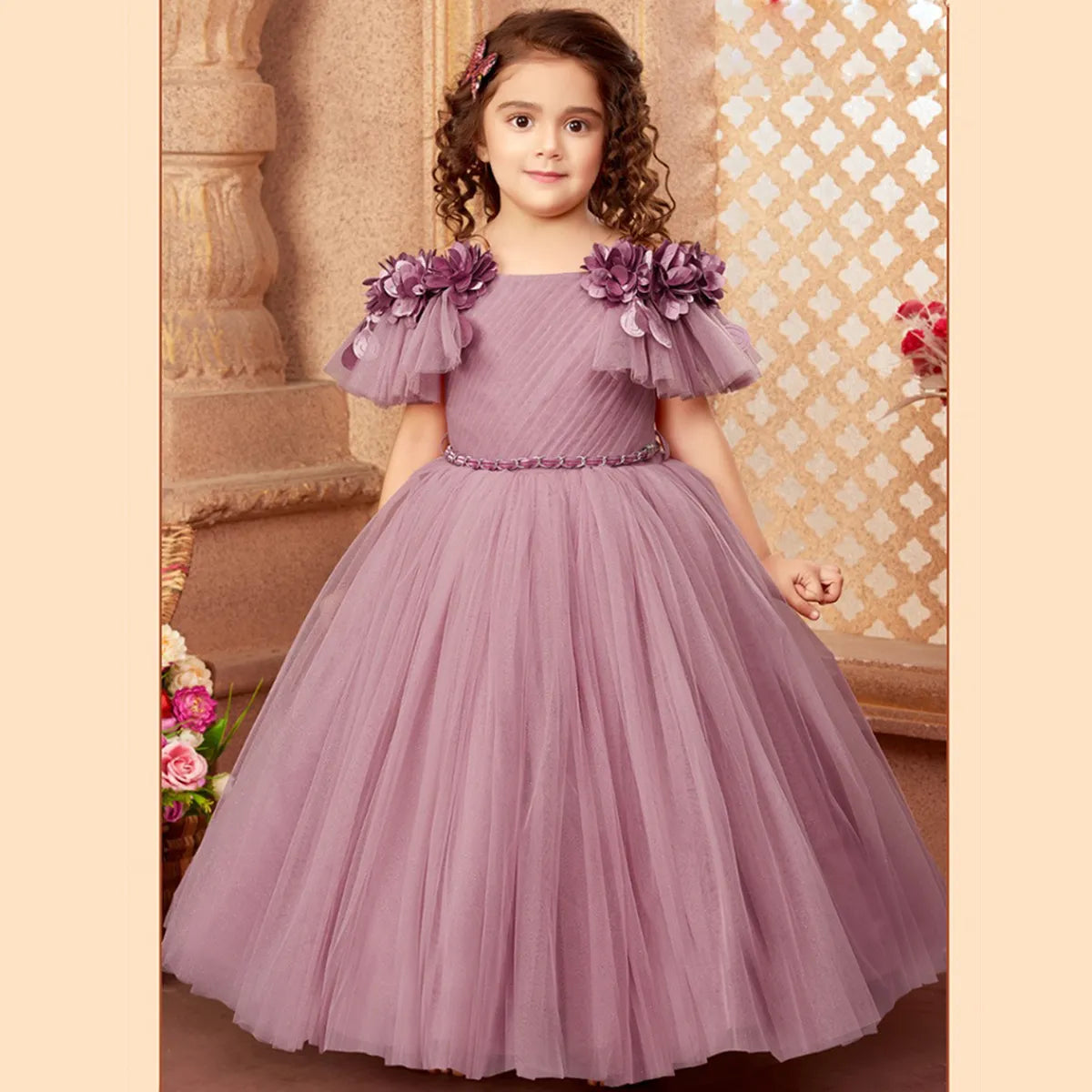 Off Shoulder Onion Long Girls Gown