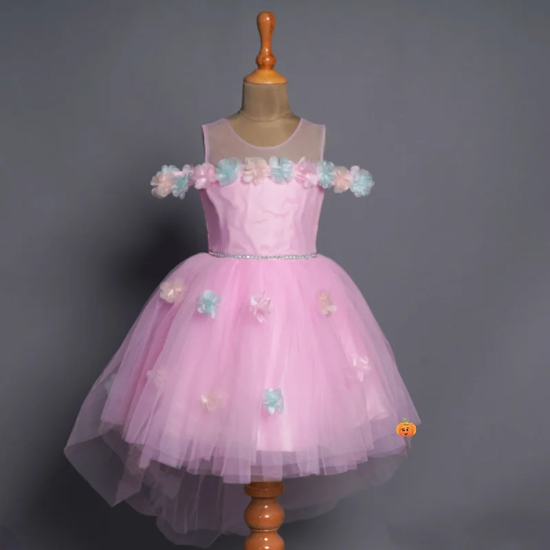 Pink & Peach High Low Party Wear Girls Frock