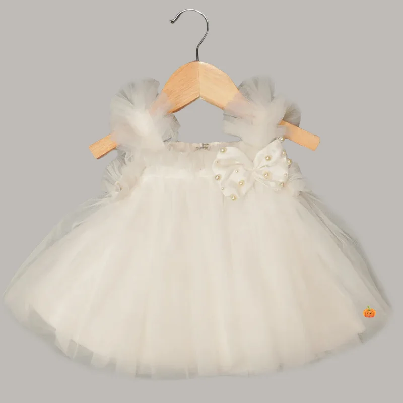 White Party Wear Baby Frock