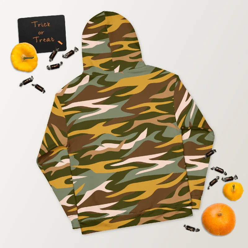 Green Orange Camo Unisex Hoodie, Camouflaged Army Military Print Best Men's or Women's Hoodies - Made in USA/EU/MX