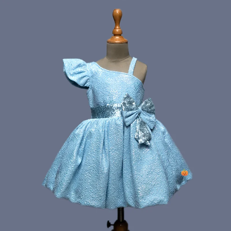 Blue & Peach Bow Design Girls Frock