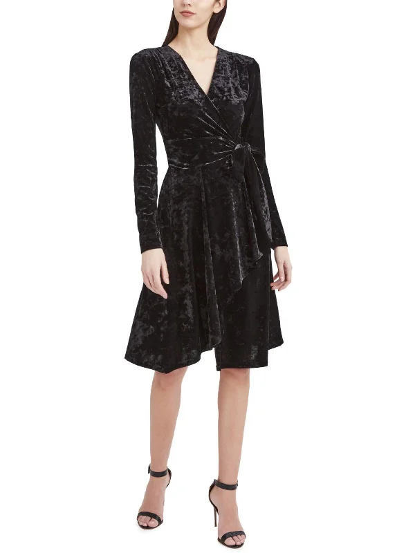 Womens Velvet Midi Wrap Dress