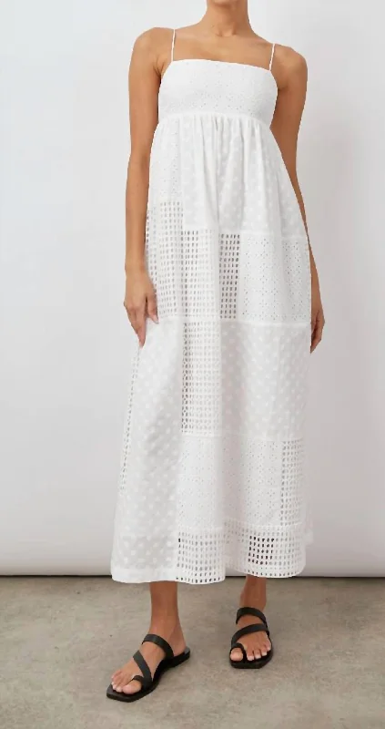 Lucy Eyelet Midi Dress in White