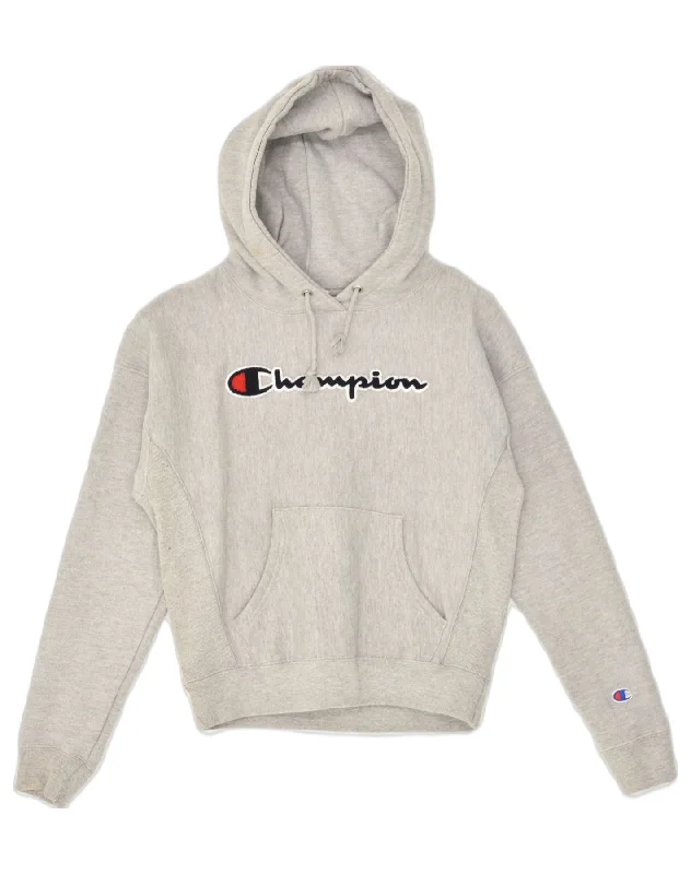 CHAMPION Womens Graphic Hoodie Jumper UK 10 Small Grey Cotton