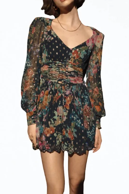 Rafa Floral-Print Chiffon Mini Dress in Navy Blue