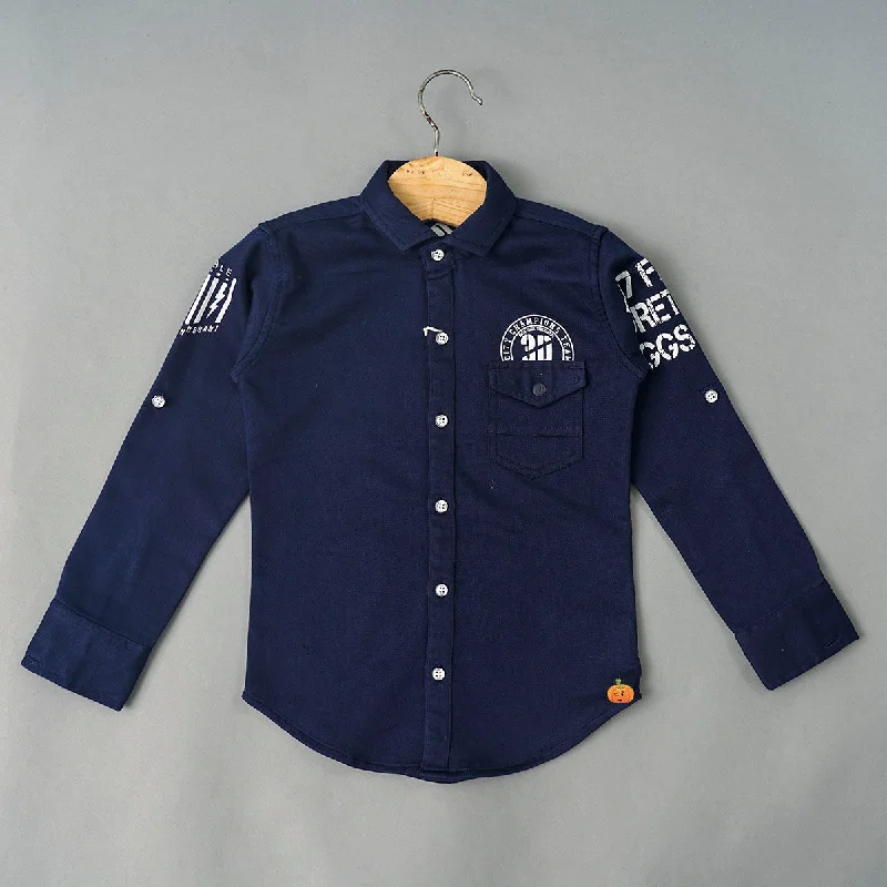 Navy Blue Printed Full Sleeves Shirt for Boys