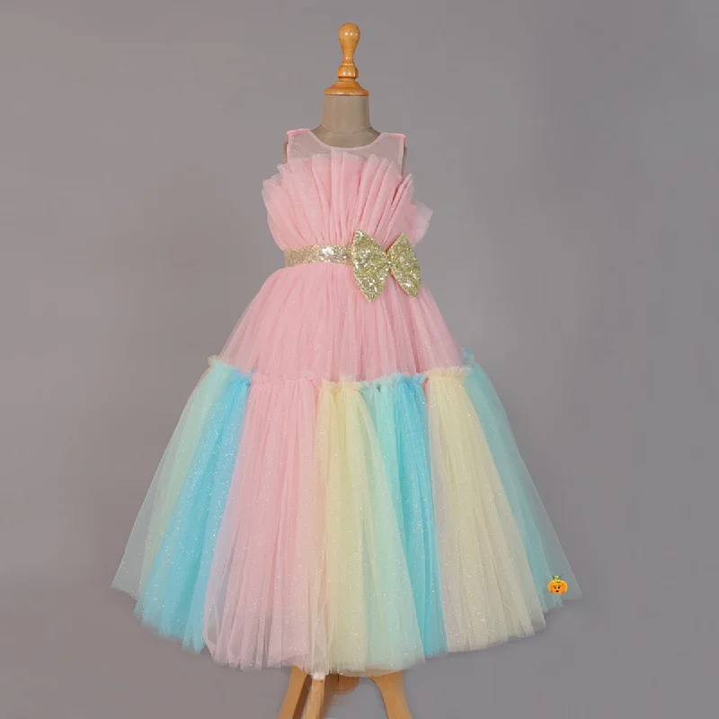 Sequin Bow Flared Gown for Girls