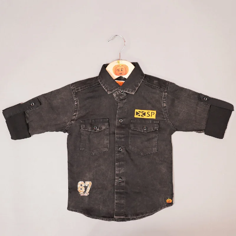 Black Denim Full Sleeves Shirt for Boys