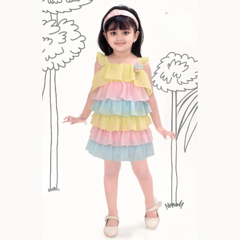 Multi Colored Girls Midi Ruffled Tulle