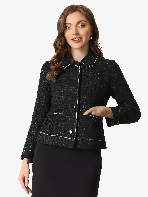 Collared Long Sleeve Contrast Trim Button Down Work Short Jacket