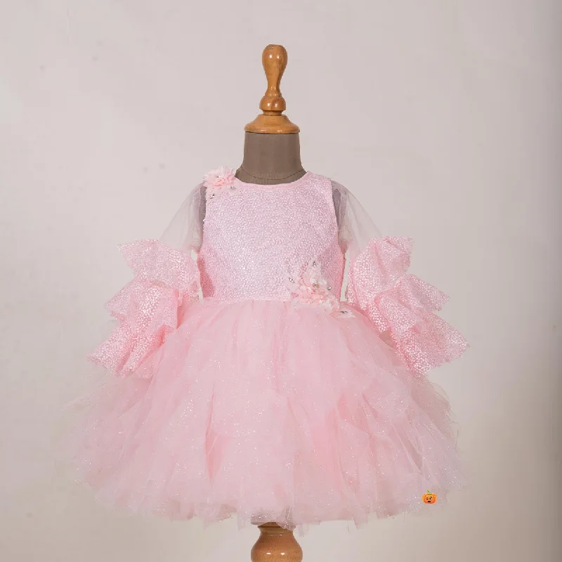 Frill Sleeves Peach Kids Frock