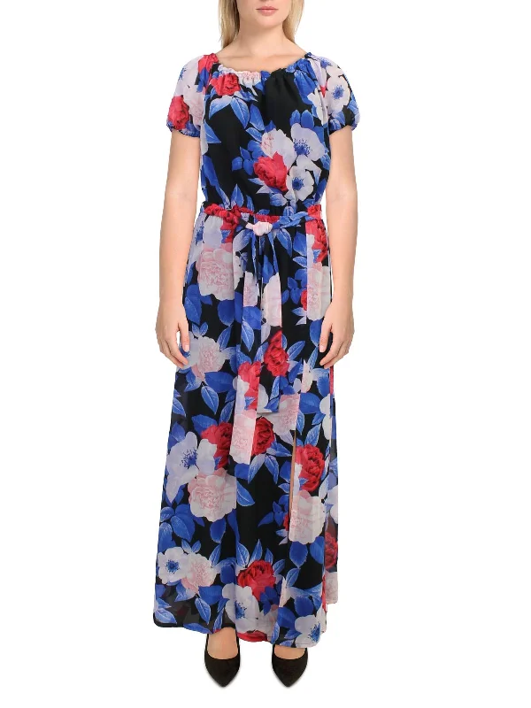 Womens Floral Off the Shoulder Maxi Dress