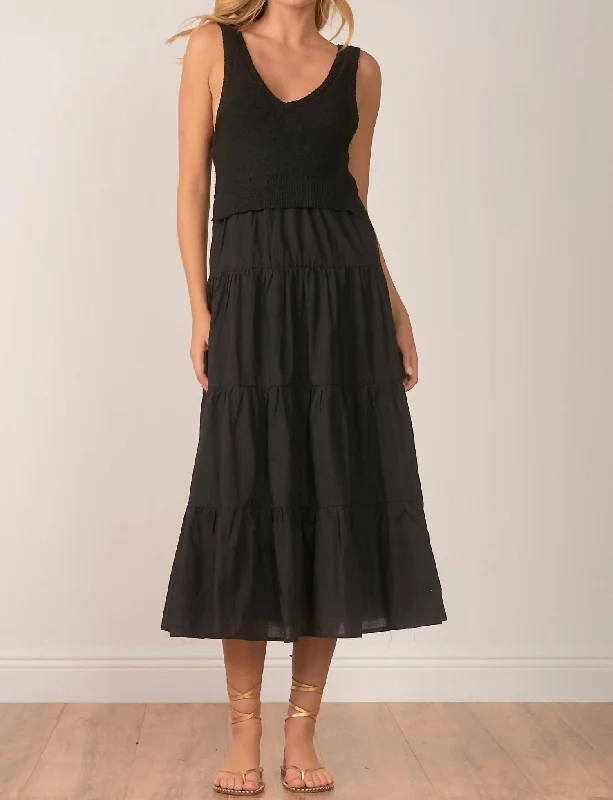 Woven/knit Tiered Maxi Dress In Black