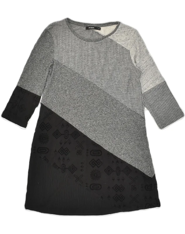 DESIGUAL Womens Jumper Dress UK 12 Medium Grey Colourblock Cotton