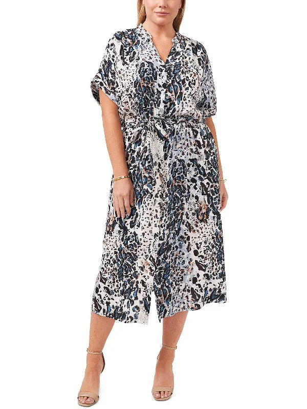 Plus Womens Printed Split Neck Maxi Dress