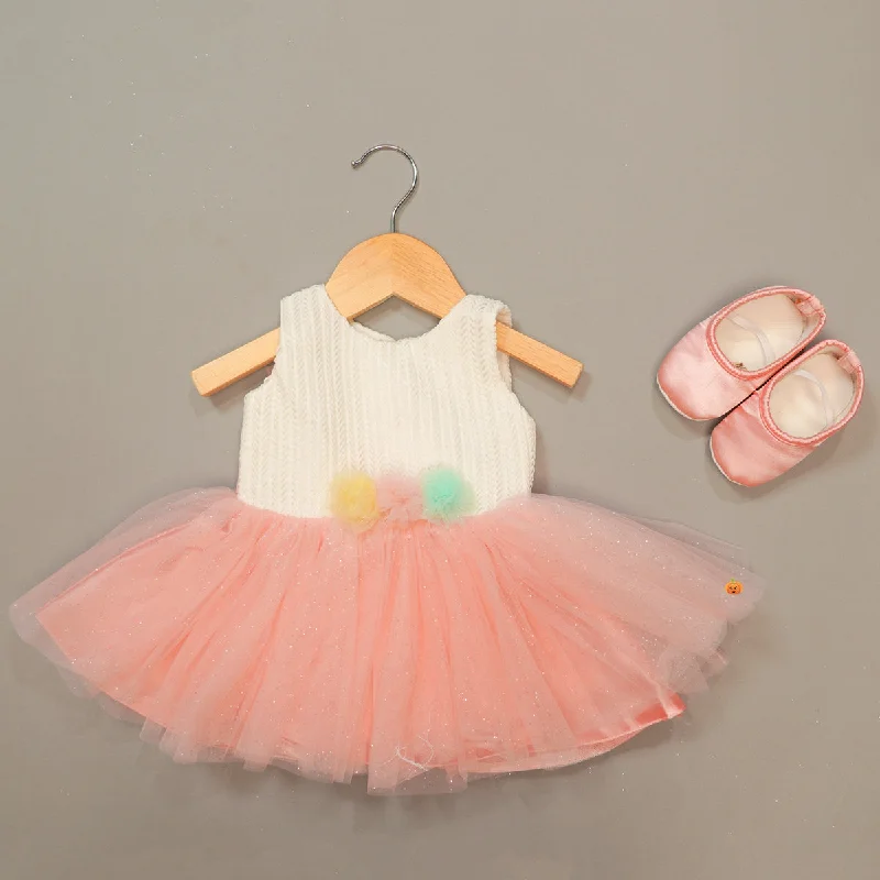 Peach Party Wear Dress for New Born Girls