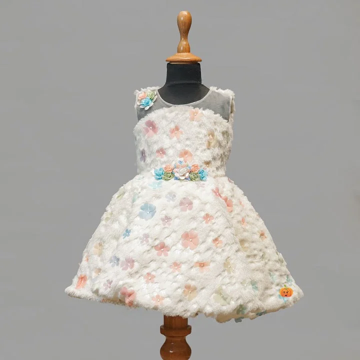 Furry Floral Design Frock for Girls