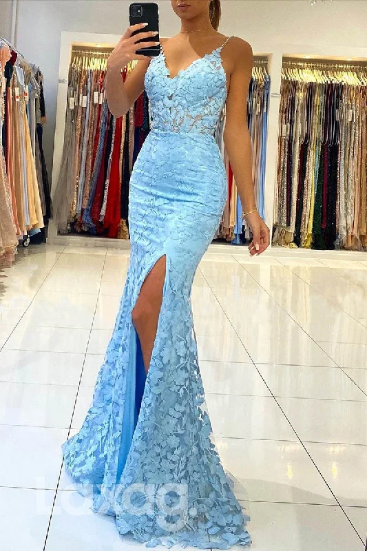 13756 - Floral Appliqued Sheer Beaded Strap Mermaid Dress