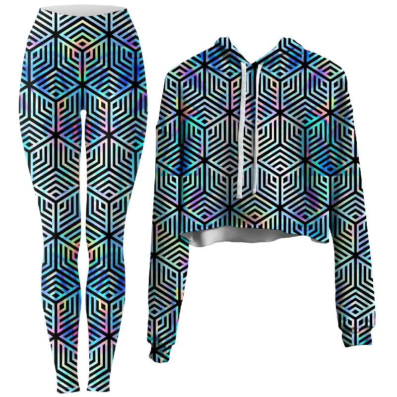 Holographic Hexagon Crop Hoodie and Leggings Combo