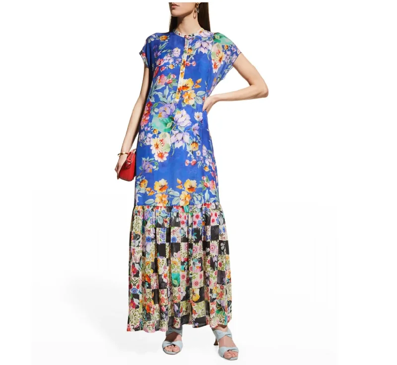 Sky Flower Alba Flounce Ruffled Maxi Slip Dress In Multi