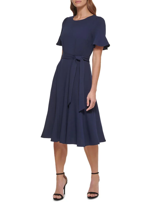 Womens Belted Midi Midi Dress