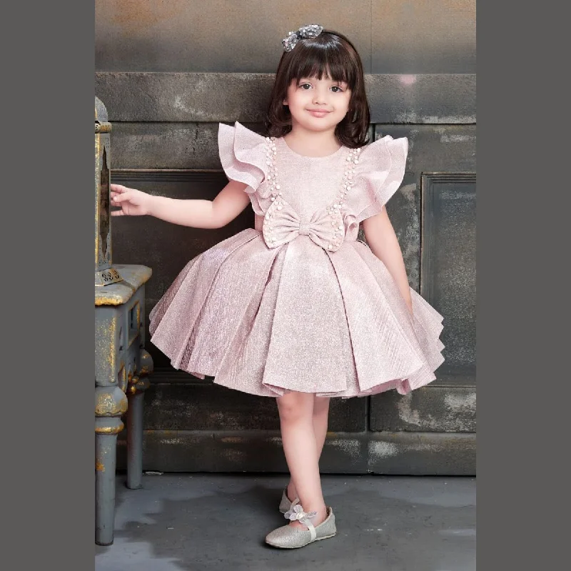 Onion Ruffled Sleeves & Bow Girls Frock