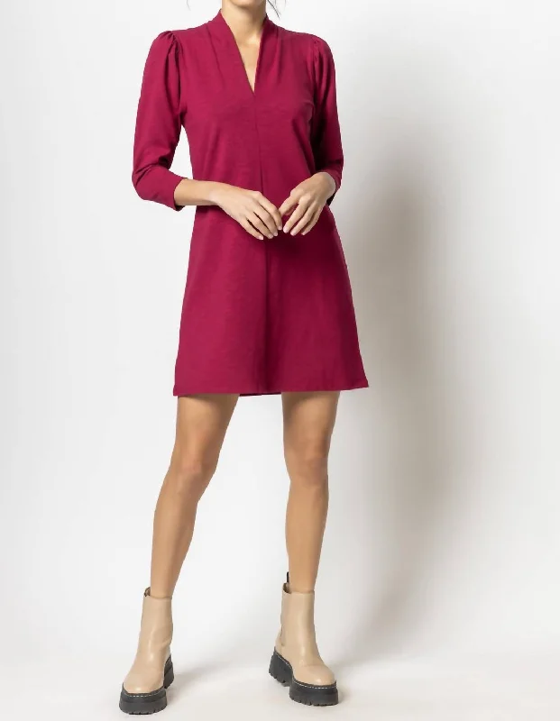 Full Sleeve Split Neck Dress in Currant