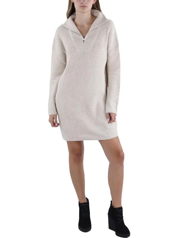 Lana Womens Ribbed 1/4 Zip Sweaterdress