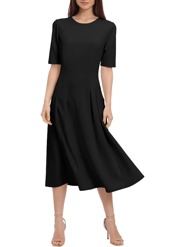 Womens Pintuck Mid Calf Shift Dress