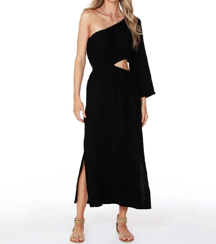 Cutout One Shoulder Maxi Dress In Black