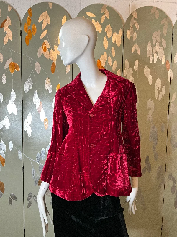 Vintage 1970s Red Crushed Velvet Blazer, XS