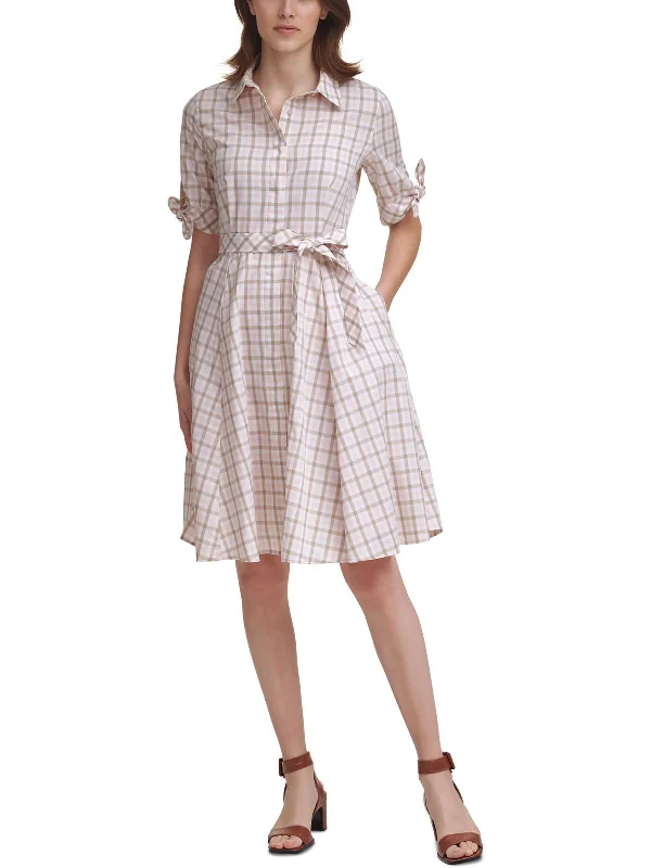 Womens Collared Plaid Shirtdress