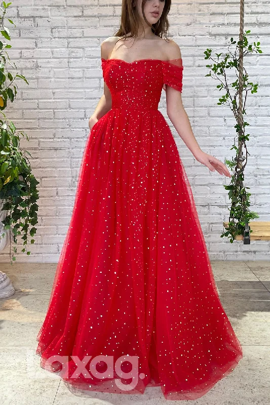 15743 - Off Shoulder Sparkly Star A-line Formal Dress