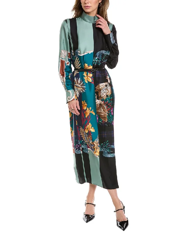 Ferragamo Mandarin Collar Silk Maxi Dress