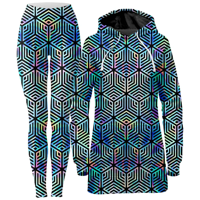 Holographic Hexagon Hoodie Dress and Leggings Combo