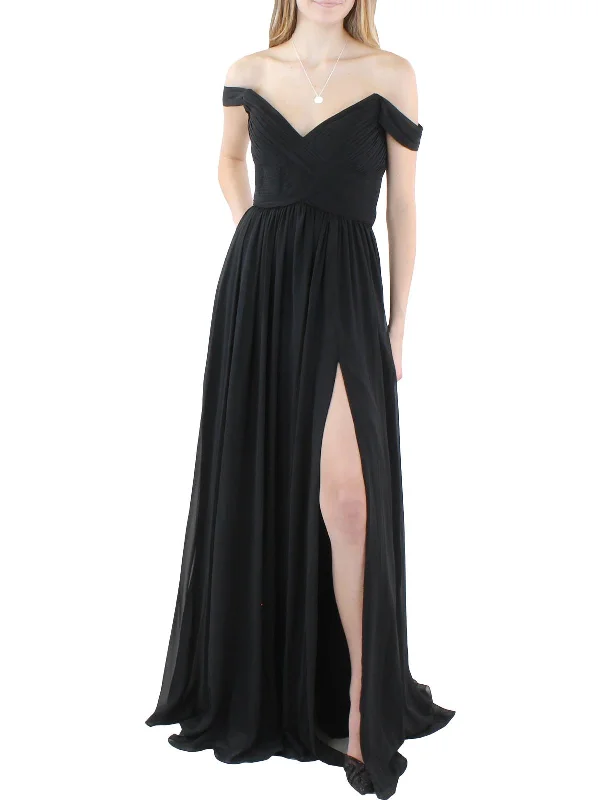 Womens Chiffon Shutter Pleat Evening Dress