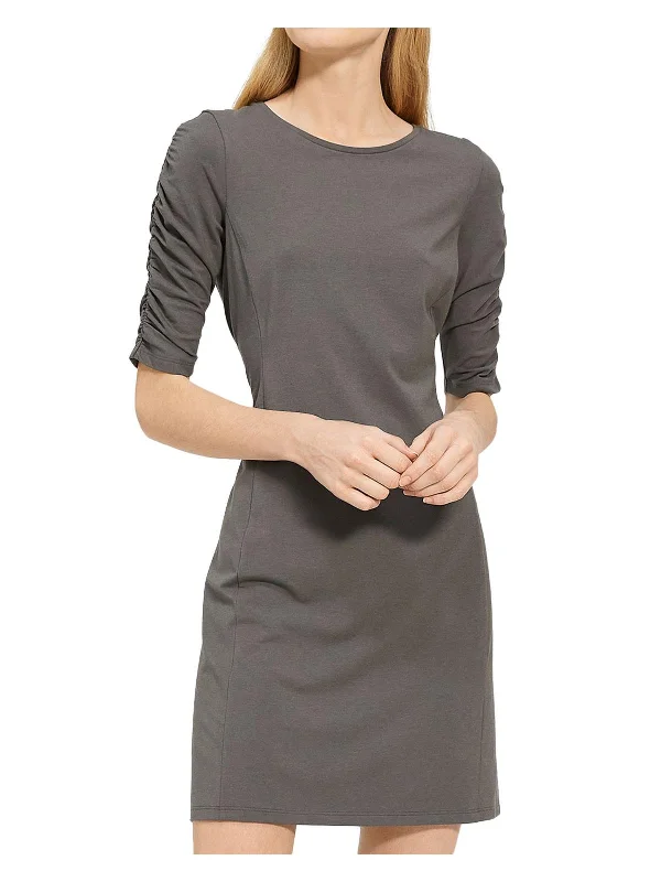 Womens Gathered Sleeve Crew Neck Shirtdress