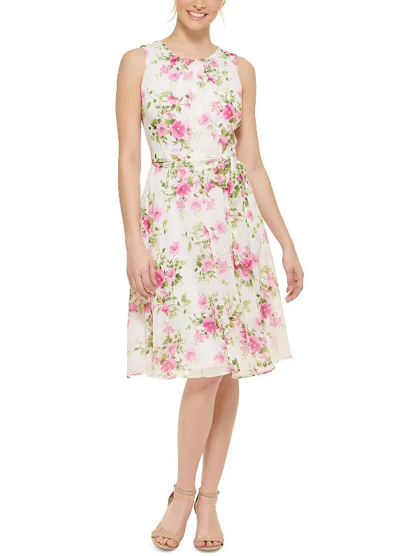 Womens Floral Print Knee Length Fit & Flare Dress