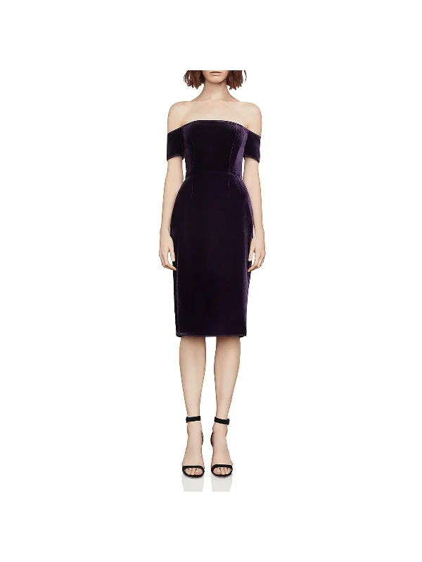 Kerry Womens Velvet Off-The-Shoulder Cocktail Dress