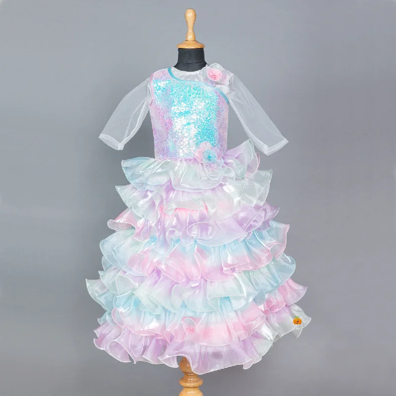 Multi Sequin Layered Girls Gown