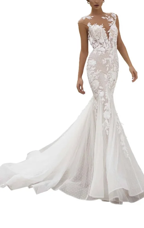 High Neck Mermaid Gown in Ivory